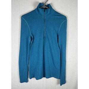 Icebreaker Merino 260 Womens Small 1/2 Zip Teal Shirt Geometric 100% Wool *FLAW